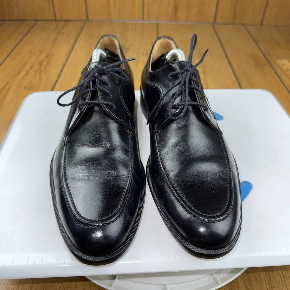 Johnston & Murphy Signature Black Leather Moc Toe Derby Shoes Italy Size 8 M